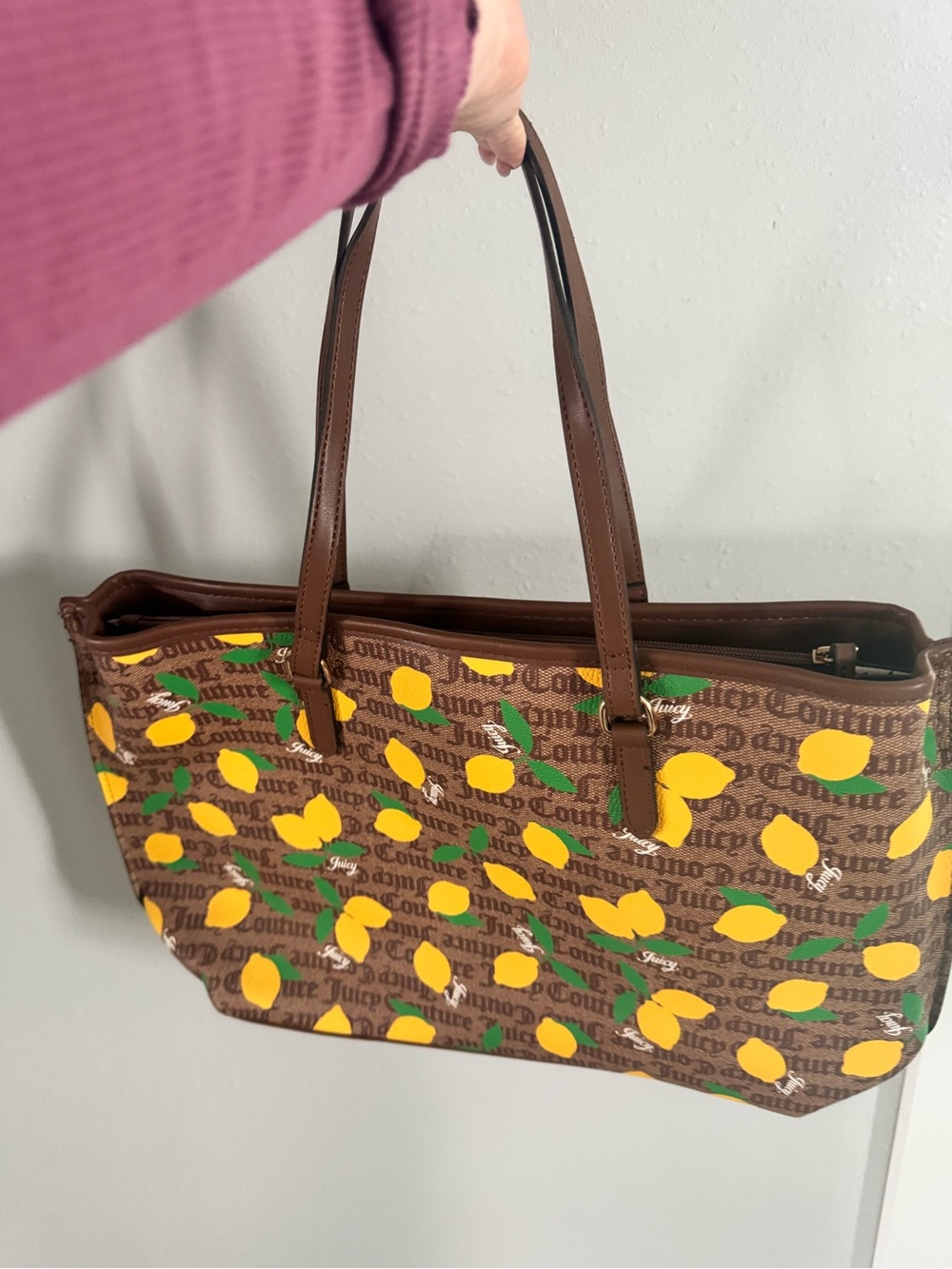 Juicy Couture Brown Tote with Yellow Lemon Print